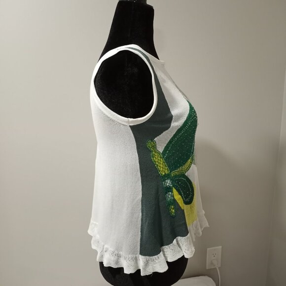 JESIRE SLEEVLESS TANK TOP WITH GREEN AND YELLOW FLORAL APPLIQUE SEQUINS WOMEN S - Picture 5 of 8